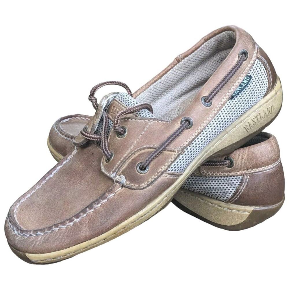 Eastland Solstice Boat Shoe Oxfords Women Size 6M Tan Leather Mesh VTG Topsiders